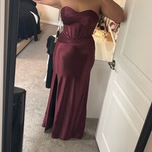 Burgundy Satin Evening Gown